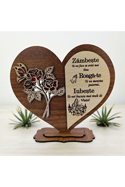 OEM Cadou personalizat inimă pentru familie și prieteni, cu mesaj personalizat, 15 cm, nuc