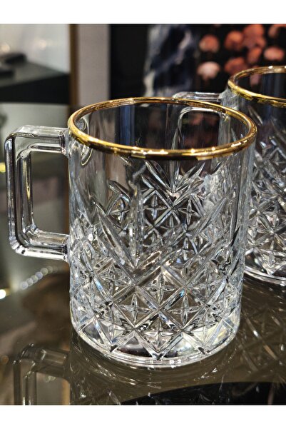 P&ORA PREMIUM KITCHEN PRODUCTS Timeless Gold Gilded 2-Piece Glass with Handle 250 Cc