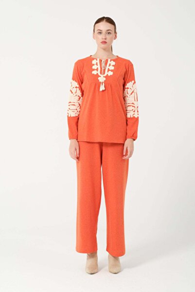 Hatun Atila Hatunatila Hera Fabric Dyeing Embroidery Towel Pattern Tasseled Double Set 7667