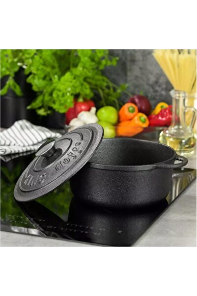 Kinghoff Cast iron pot 2.4 liters, 22cm saucepan with lid, black,