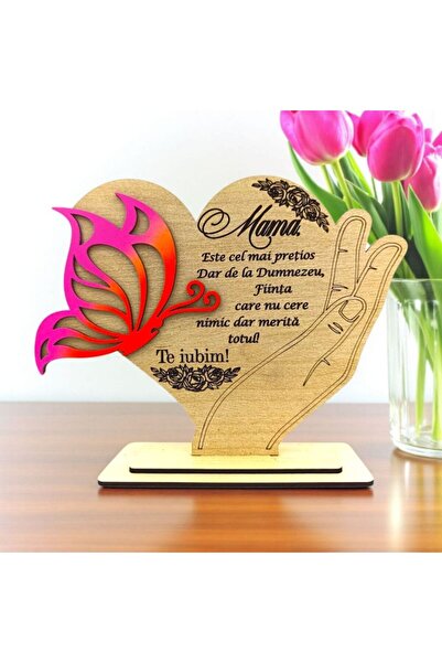 OEM Wooden Butterfly Decoration – Personalized Gift with Message for Mom, Model 3, 23x18 cm