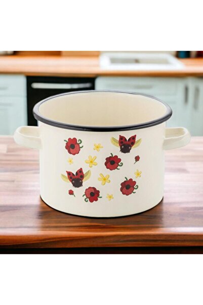 Florentyna White enameled steel pot, 20cm, 4.5l, Ladybird, Florina