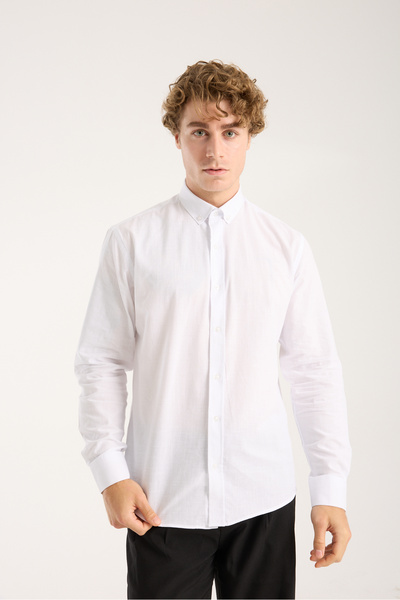 jack carisma Біла оверсайз бавовняна сорочка з льону для чоловіків