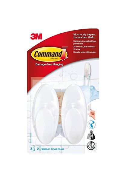 3M Carlig mediu baie 2 buc + 2 benzi/set Command