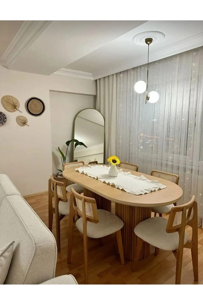 NORTE Bohem Masa Takımı Ahşap Masa Takımı 6 Kişilik Masa Sandalye Takımı İska...