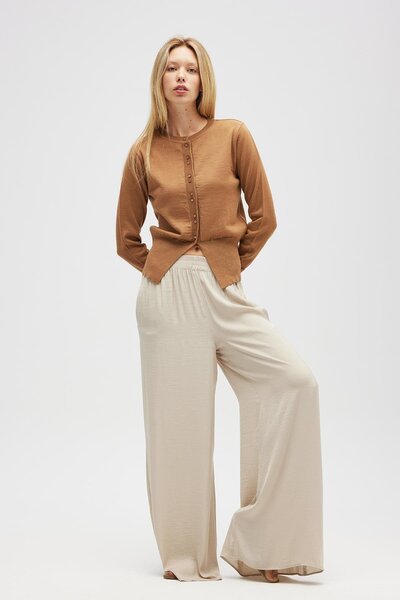 Peraluna Ripley Steel Knit, Buttoned Women's Knitwear Cardigan - Camel