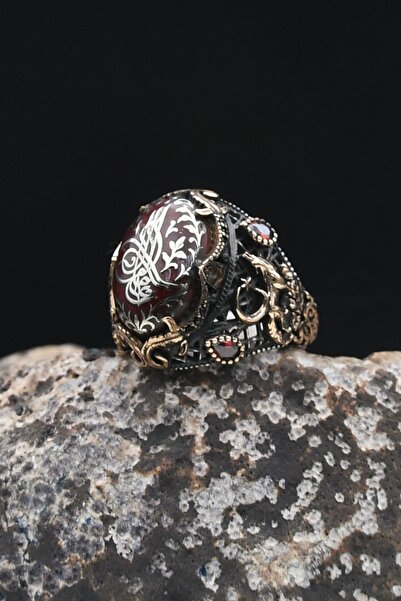 Prestige Ay Yıldızlı Ve Kurt Figürlü Ve Osmanlı Tuğralı Mineli 925 Ayar Gümüş Erkek Yüzük 902332