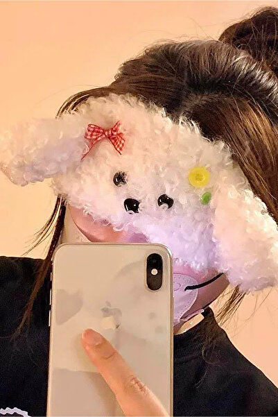 TAKIŞTIR Beyaz Renk Köpek Figürlü Peluş Uyku Bandı