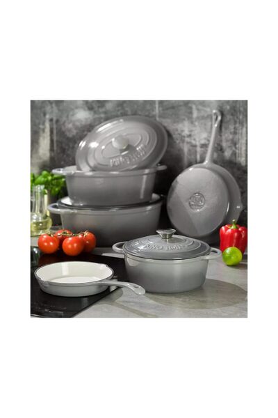 Kinghoff Enameled cast iron pot 4 liters, 24cm, saucepan with lid, gray,