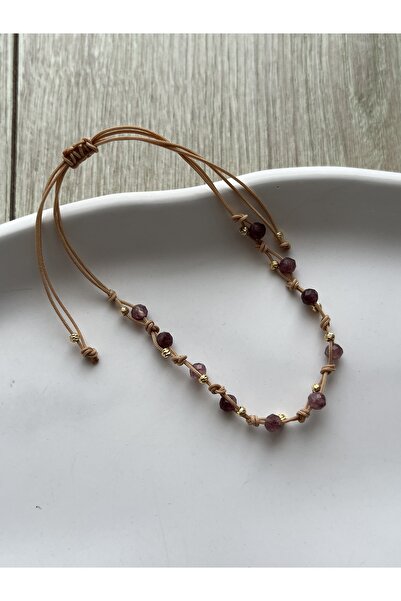 Pel Design سوار وخلخال مصنوع يدويًا من حجر الفوسفوسيديت بتصميم بسيط مع حبل قا...