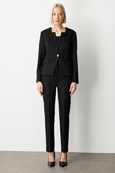 Ekol Simli Kumaş Boru Paça Pantolon Siyah 5143-26k