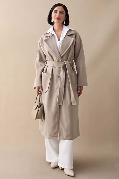 InStyle Palton cu curea, cu buzunare, fără căptușeală, cu nasturi dublu