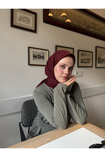 CUOCA LOUNGE Bloom Desen Bordo %100 Cotton Eşarp