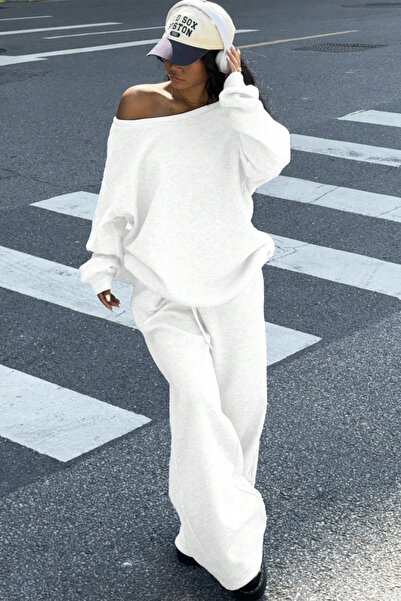 Tarz Cool Γυναικείο σετ αθλητικής φόρμας με ανοιχτό ώμο, μαλακό βασικό σετ φούτερ