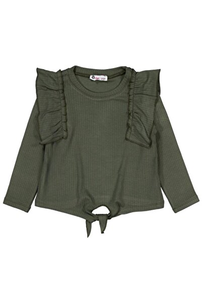 Civil Girls Shoulder Ruffle Sweatshirt for Ages 2-5 - Khaki 3-4 Years