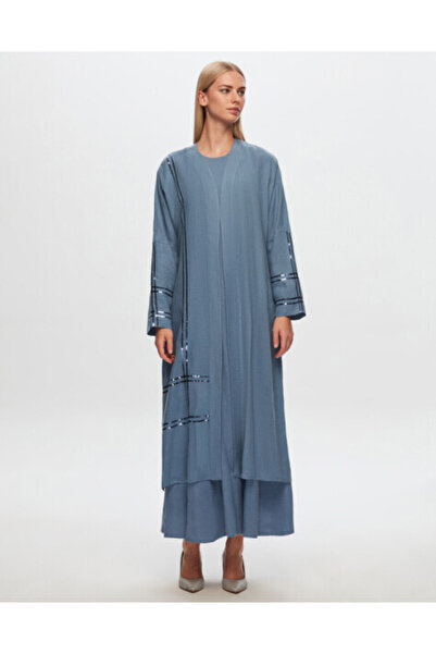 MISS DALIDA T24Y-8010 Pul Detaylı Keten Kaftan BLUE