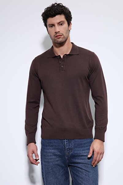 Antioch Brown Soft Textured Basic Men's Sweater