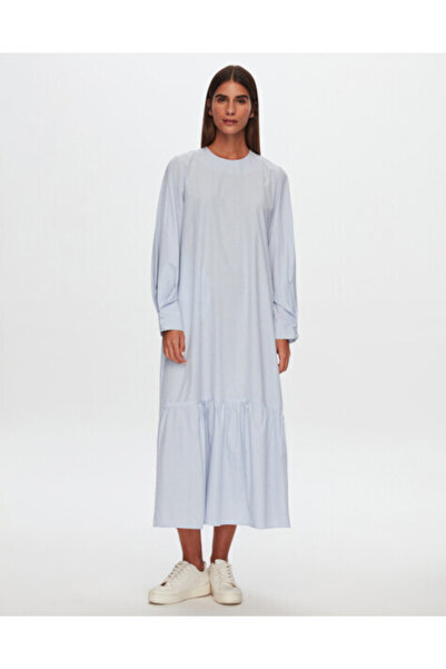 MISS DALIDA T24Y-4042 Etek Ucu Büzgülü Poplin Elbise BLUE