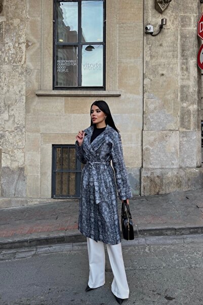 Leina Animal Pattern Casual Trench Coat