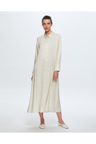 MISS DALIDA T24K-4006 Uzun Kupro Elbise CREAM