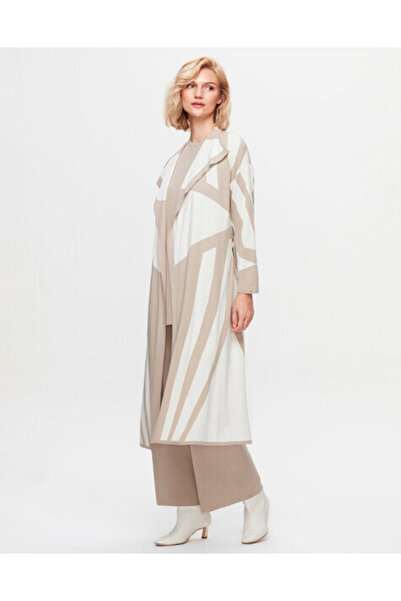 MISS DALIDA T25K-9005 Şal Yaka Desenli Uzun Stone Hırka