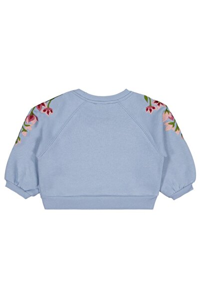 Civil Girls Omuzu Çiçek Nakışlı 2-5 Yaş Sweatshirt - Mavi 4-5 Yaş