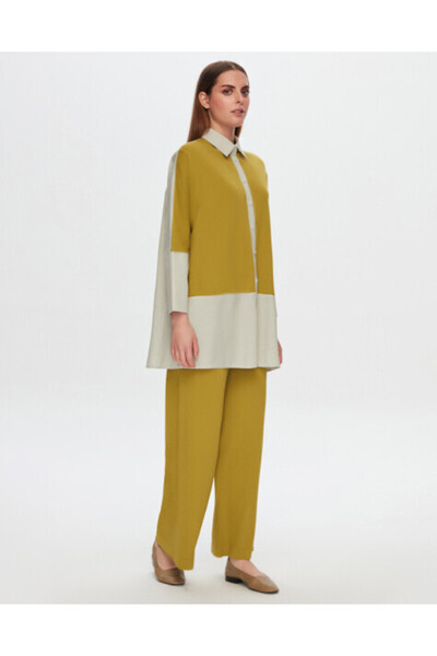 MISS DALIDA T24Y-3009 Ön Kısmı Triko Çizgili Gömlek 1516-OLİVE