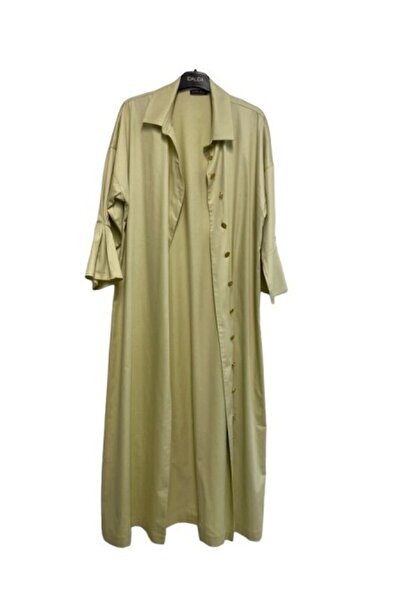 MISS DALIDA T24Y-4034 Gold Düğmeli Uzun Poplin Elbise OLİVE