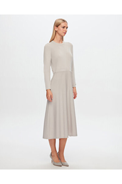 MISS DALIDA T24Y-4019 Düz Renk Basic Elbise 1398-LIGHT GREY