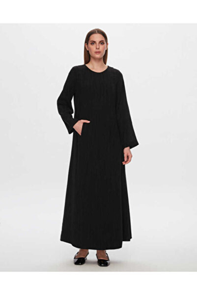 MISS DALIDA Kendinden Doku Desenli Siyah Elbise