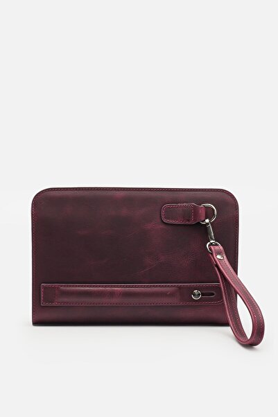 MAFİ İmza %100 Hakiki Bordo Deri Biyometrik El Çantası (Parmak İzi Kilitli)