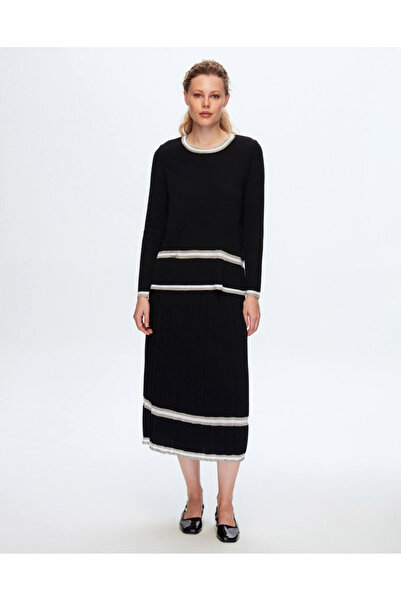 MISS DALIDA T24K-6049 Renk Şeritli Triko Tunik BLACK