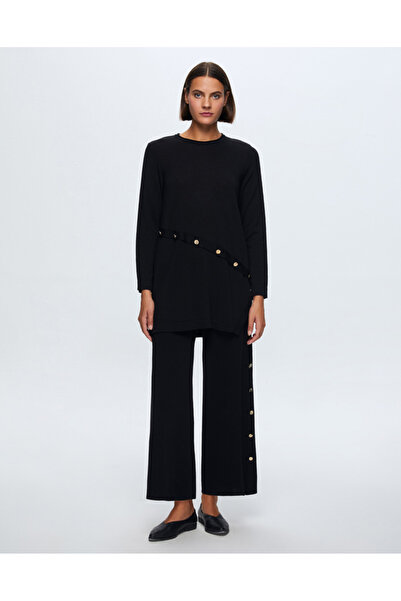 MISS DALIDA T24K-6015 Düğme Aksesuarlı Triko Tunik BLACK