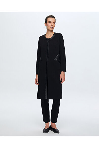 MISS DALIDA T24K-8009 Cep Detaylı Derili Triko Kap BLACK
