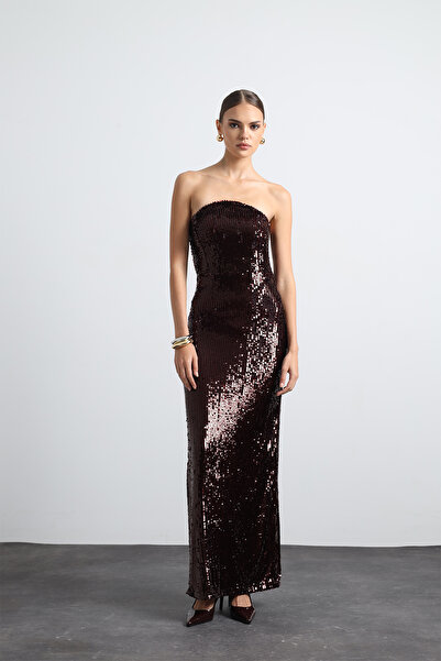 Mozto Marisse Sequin Burgundy Maxi Dress