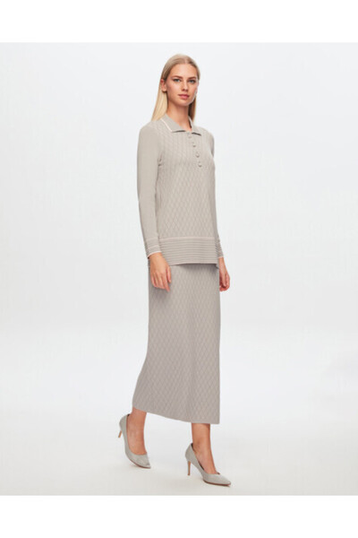 MISS DALIDA T24Y-6025 Gömlek Yaka Baklava Desenli Elangant Tunik 1179-GREY