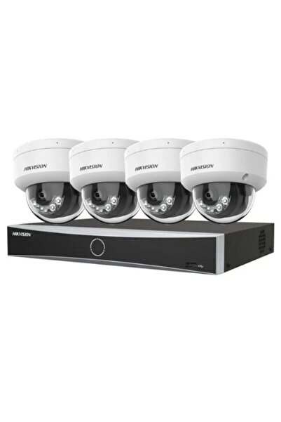 Hikvision Kit de supraveghere IP 4K cu 4 camere - IR 30m și lumină albă, obiectiv de 2,8 mm, microfon, PoE 12-core cu 4 canale