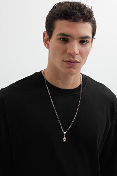 Tudors Erkek Relax Fit Rahat Kesim %100 Pamuk 2 İplik Bisiklet Yaka Siyah Sweatshirt