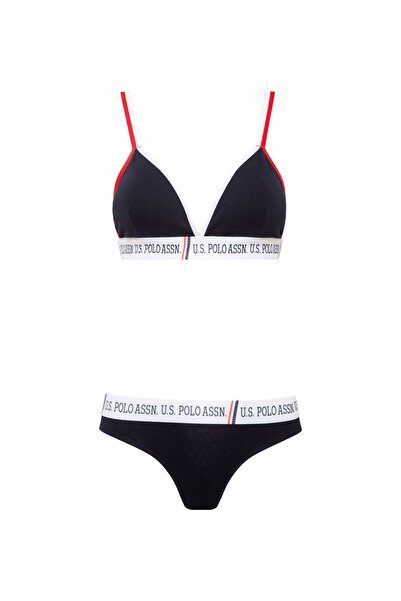 U.S. Polo Assn. Women's Cotton Navy Blue Slip&Navy Blue Bustier Set - Navy Blue - Astps66A46T7-Mlac