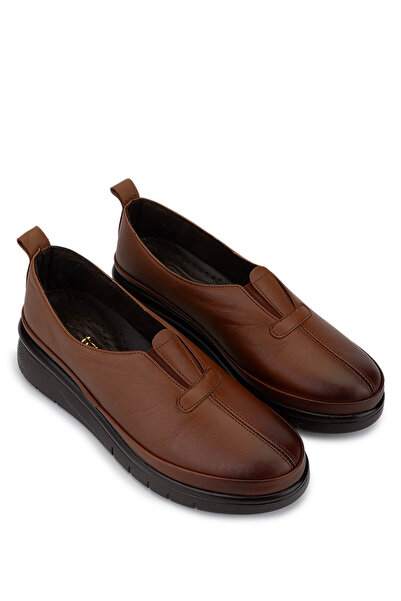 Tamer Tanca Women's Genuine Leather Tan Leather Comfort Shoes