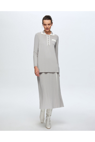 MISS DALIDA T24K-2002 Renk Detaylı Plise Etek VİLLA-GREY