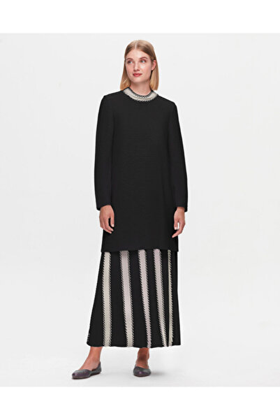 MISS DALIDA Renk Detaylı Kloş Siyah Etek