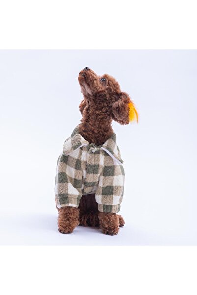Pawstar Yeşil Chicago Checks Ekose Desenli Düğmeli Köpek Ceketi Kalın Peluş Köpek Kıyafeti Kedi Kıyafeti
