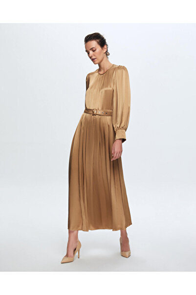 MISS DALIDA T24K-4008 Saten Şık Elbise HONEY FOAM