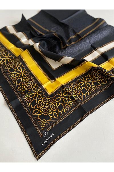 Vissona Tivil Silk Scarf 17080 - 5 - 0010 - 0001 Black Yellow Chain Pattern