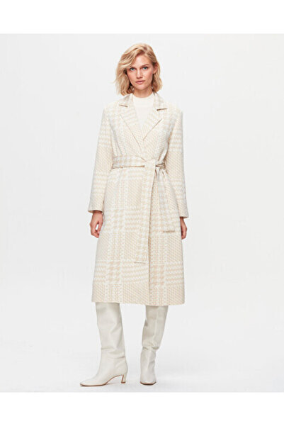 MISS DALIDA Piyedepıl Desenli Bej Kaban