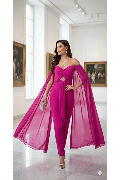 Robes Straplez Pelerin Şal Detaylı Dar Paça / Düğün Nişan Davet Kokteyl Tulumu