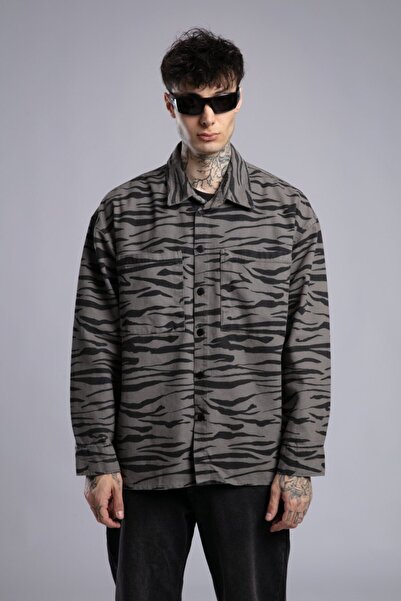catchjeansro Catch Studios Oversized Jacket Shirt – Tiger Print Streetwear