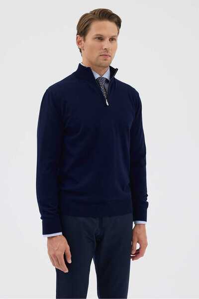 Paşahan Half Fisherman Zippered Wool Knit Sweater