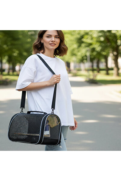 AlaPet Uçuşa Uygun Kuş Taşıma Çantası (Sabit Suluklu Tünekli, Yemlikli) Delikli Havadar Kuş Çantası
